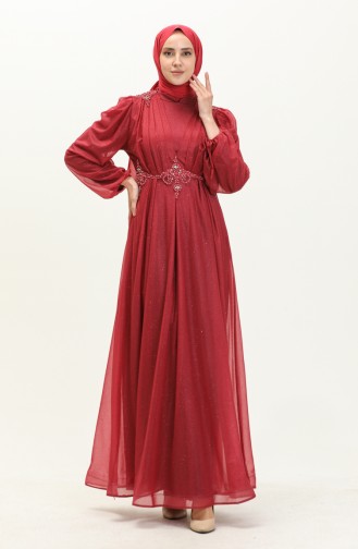 Claret Red Hijab Evening Dress 14448