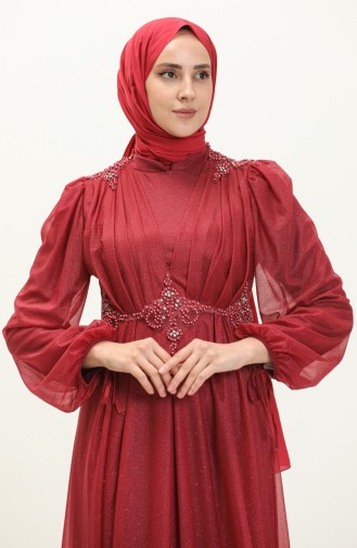 Claret Red Hijab Evening Dress 14448