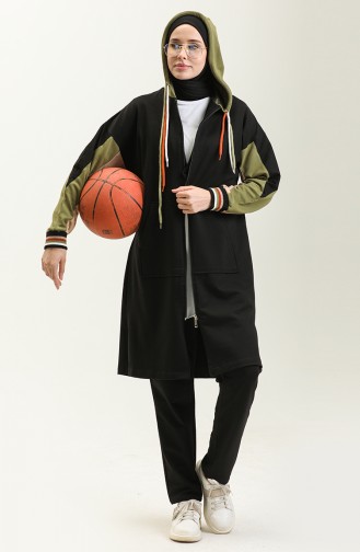 Color Garnished Tracksuit Set 71053-01 Black 71053-01