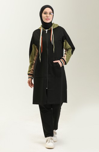 Color Garnished Tracksuit Set 71053-01 Black 71053-01