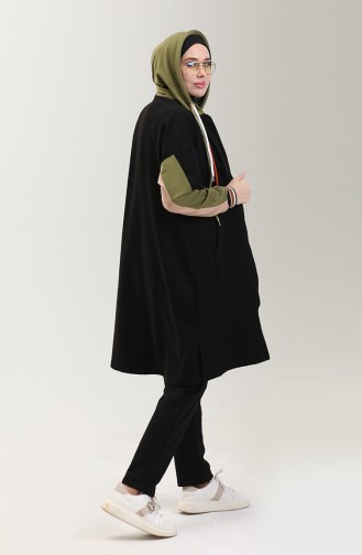 Color Garnished Tracksuit Set 71053-01 Black 71053-01