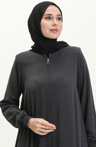 Gimped Zippered Abaya 3014-06 Anthracite 3014-06