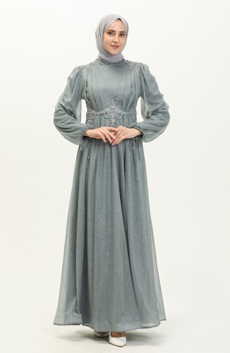 Gray Hijab Evening Dress 14447