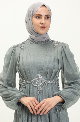 Gray Hijab Evening Dress 14447