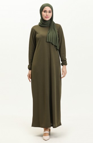 Elastic Sleeve Basic Hijab Dress 4158-11 Khaki 4158-11