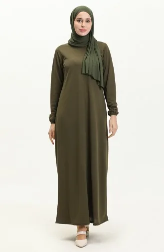 Basic Hijab Kleid mit Gummizug 4158-11 Khaki Grün 4158-11