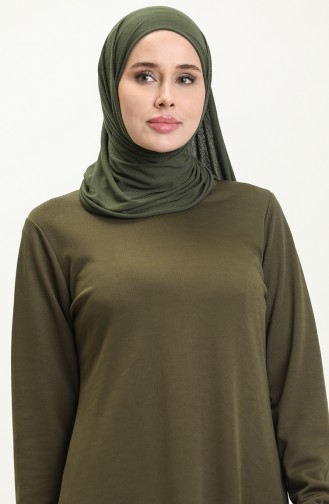 Elastic Sleeve Basic Hijab Dress 4158-11 Khaki 4158-11