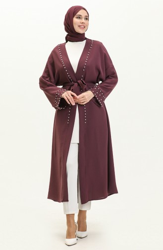 İncili Kuşaklı Kimono 70039-02 Mürdüm