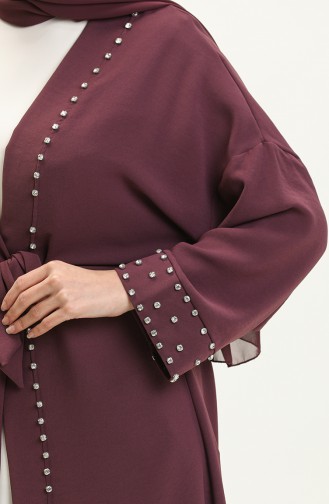 İncili Kuşaklı Kimono 70039-02 Mürdüm