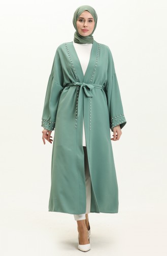 Kimono Ceinturé avec Perles 70039-06 Vert Noisette 70039-06