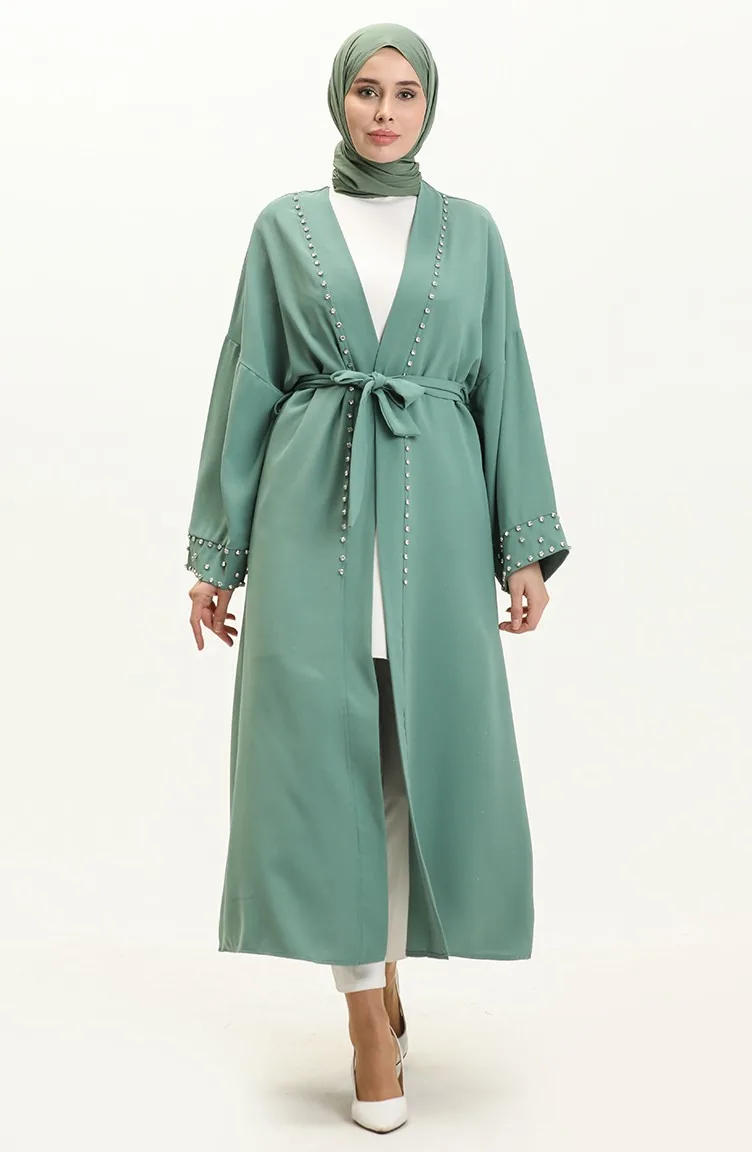 Kimono Ceinturé avec Perles 70039-06 Vert Noisette 70039-06