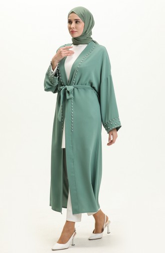 Kimono Ceinturé avec Perles 70039-06 Vert Noisette 70039-06