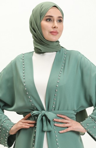 Kimono Ceinturé avec Perles 70039-06 Vert Noisette 70039-06