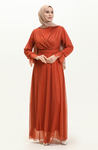 Brick Red Hijab Evening Dress 14421