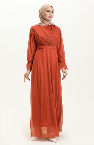 Brick Red Hijab Evening Dress 14421