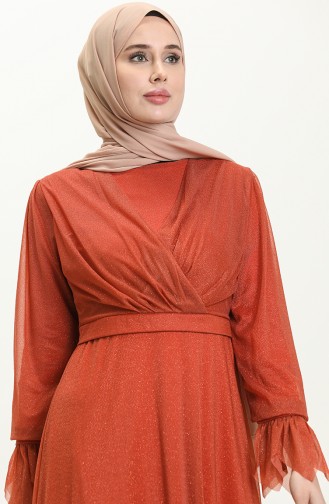 Brick Red Hijab Evening Dress 14421