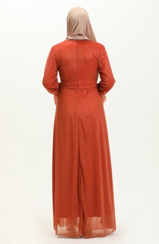 Brick Red Hijab Evening Dress 14421