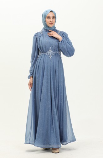 Blue Hijab Evening Dress 14444