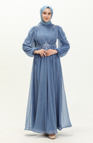 Blue Hijab Evening Dress 14444