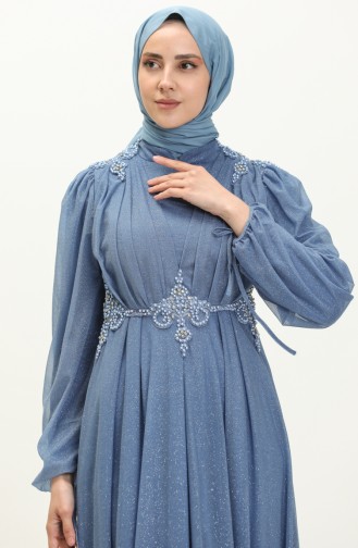 Blue Hijab Evening Dress 14444