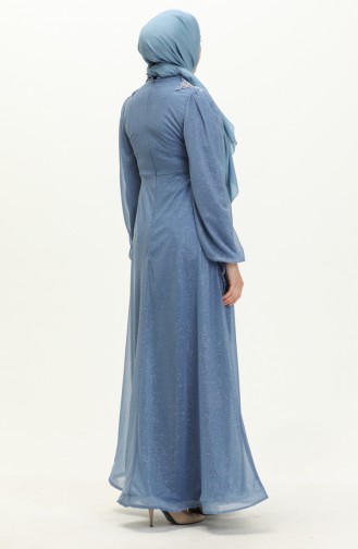 Blue Hijab Evening Dress 14444