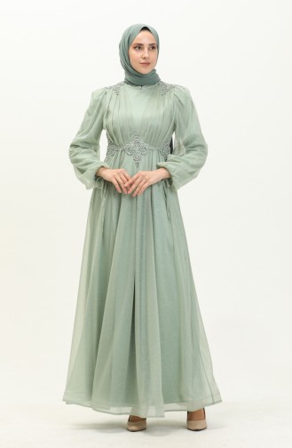 Mint Green Hijab Evening Dress 14443