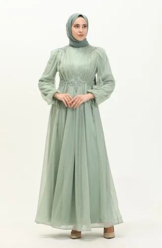 Mint Green Hijab Evening Dress 14443