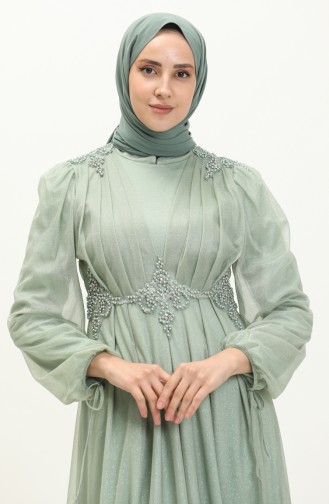 Mint Green Hijab Evening Dress 14443