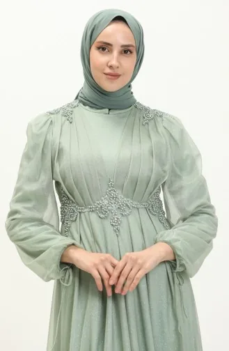 Mint Green Hijab Evening Dress 14443
