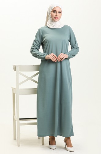 Basic Kol Ucu Lastikli Tesettür Elbise 4158-10 Mint Yeşil