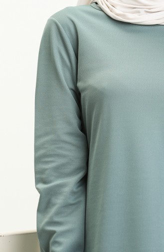 Basic Kol Ucu Lastikli Tesettür Elbise 4158-10 Mint Yeşil