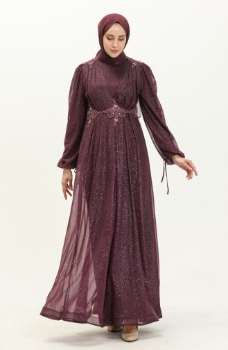 Plum Hijab Evening Dress 14442