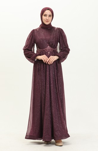Plum Hijab Evening Dress 14442