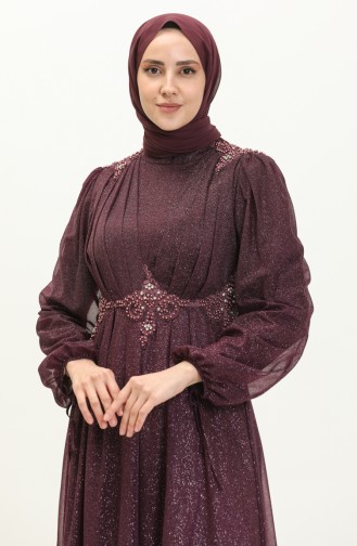 Plum Hijab Evening Dress 14442