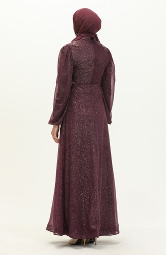 Plum Hijab Evening Dress 14442