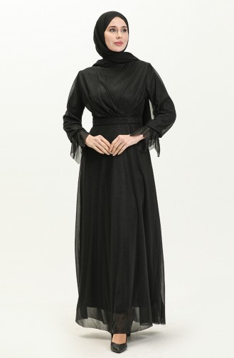 Schwarz Hijab-Abendkleider 14423