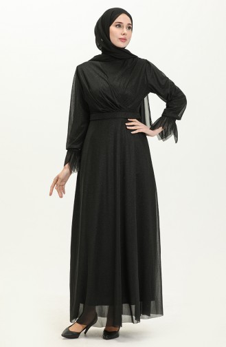 Schwarz Hijab-Abendkleider 14423