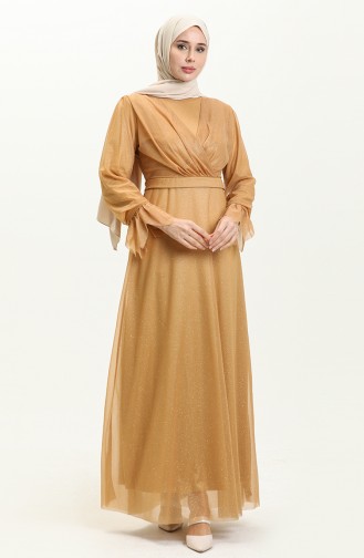 Tan Hijab Evening Dress 14418
