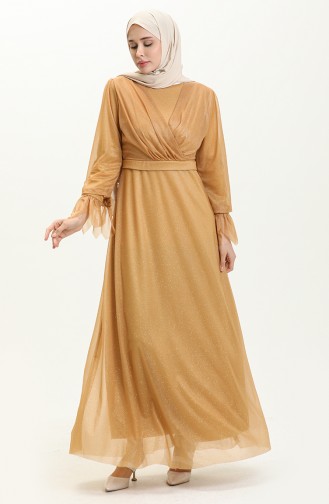 Tan Hijab Evening Dress 14418