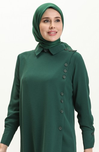 بدلة ثنائية تونيك بنطلون بتصميم أزرار 70024-05 أخضر زمردي 70024-05
