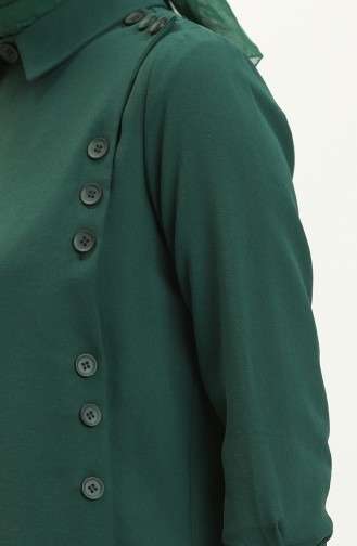 بدلة ثنائية تونيك بنطلون بتصميم أزرار 70024-05 أخضر زمردي 70024-05