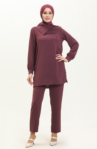 Collar Detailed Two Piece Suit 70038-02 Plum 70038-02