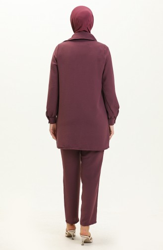 Collar Detailed Two Piece Suit 70038-02 Plum 70038-02