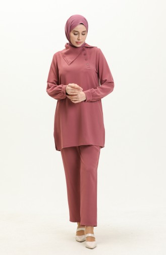 Collar Detailed Two Piece Suit 70038-03 Dusty Rose 70038-03