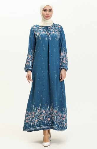 Gemustertes Kleid aus Viskose 4571-03 Indigo 4571-03