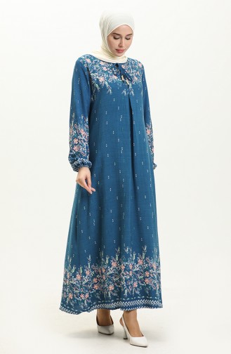 Gemustertes Kleid aus Viskose 4571-03 Indigo 4571-03