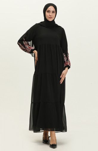 Besticktes Chiffonkleid 24Y8890-03 Schwarz 24Y8890-03