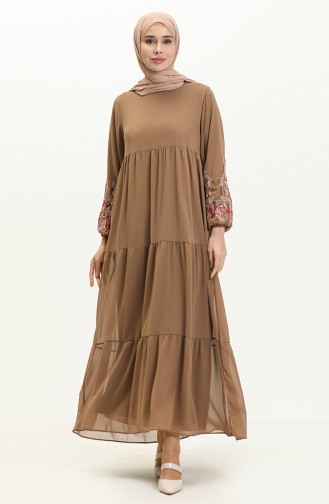 Embroidered Chiffon Dress 24Y8890-05 Brown 24Y8890-05