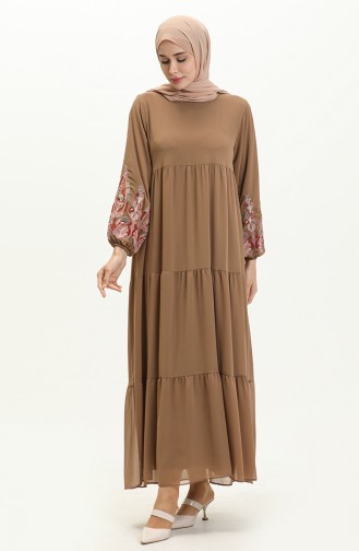 Embroidered Chiffon Dress 24Y8890-05 Brown 24Y8890-05