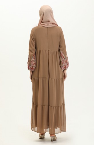 Embroidered Chiffon Dress 24Y8890-05 Brown 24Y8890-05